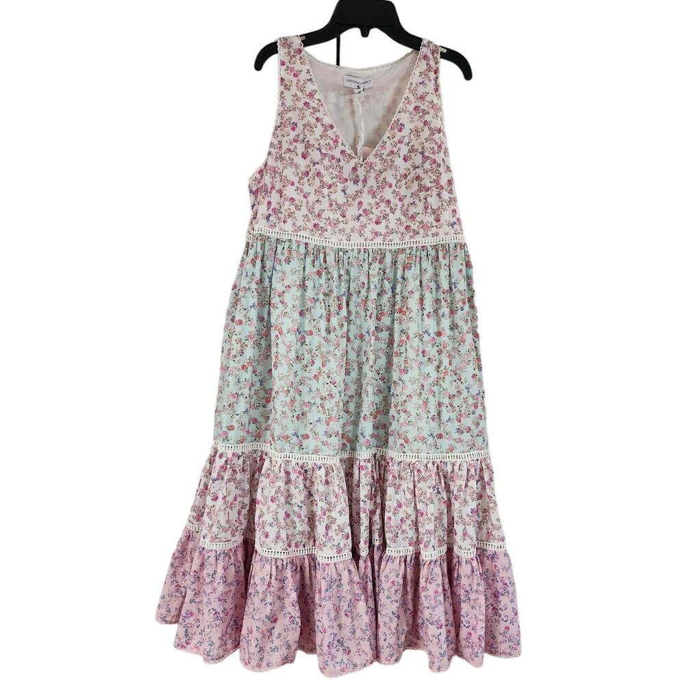 Love Shack Fancy Target v-neck tiered floral sleeveless dress NWT pink blue sz M